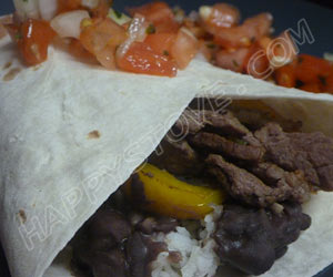 Burrito with Beef Steak, Bell Peppers and Pinto Beans