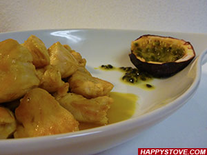 Stir-fried Chicken Breast Strips with Passion Fruit Sauce - By happystove.com