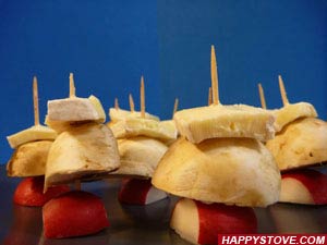 Mushroom, Radish and Brie Skewers