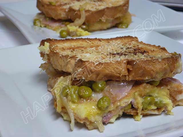Bread Casserole with Ham and Peas - By happystove.com